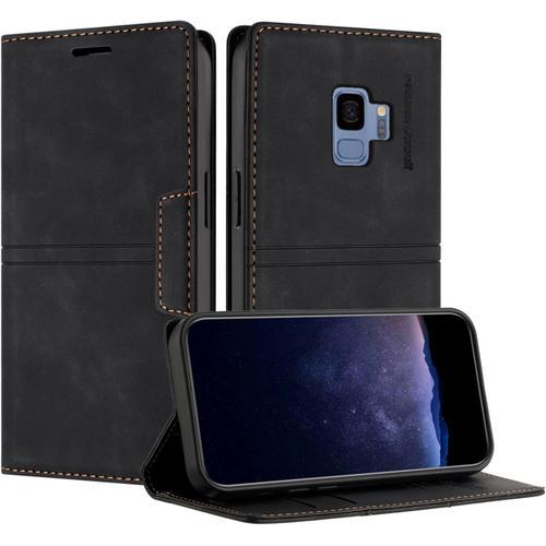 Coque Pour Samsung Galaxy S9, Housse En Cuir Pu Portefeuille Etui, Tpu Fonction Support Fentes Pour Cartes Anti-Choc Folio Magnetique Pour Samsung S9 Noir