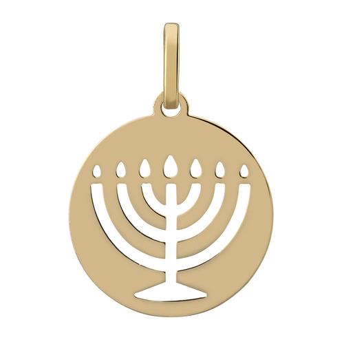 Médaille Ronde Or Jaune 18 Carats Menorah