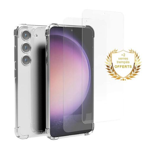 Coque Samsung Galaxy S23 Plus Antichoc Silicone + 2 Vitres En Verre Trempé Protection Écran Evetane