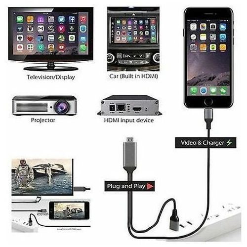 Câble adaptateur Lightning vers HDMI certifié Apple Mfi Adaptateur AV numérique 1080p compatible avec iPhone 11/x/xs/xr/8/7 vers adaptateur HDMI Câble HDMI de 2 m pour