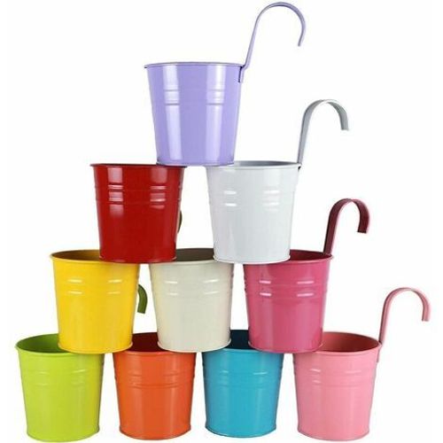 10 Pièces Pot De Fleur Suspendu Colorés En Métal Jardiniere Accroche Balcon À Suspendre Fer Avec Crochet Panier À Planter Décoration Cl?Ture Jardin Balcon Mural Rambarde Patio Extérieur Zhuoxuan