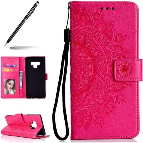 Housse Etui Samsung Galaxy Note 9 Coque En Pu, Flip Cover Case Bumper Coque De Protection Pochette Portefeuille En Cuir A Rabat Clapet Etui Mandala Ultra Slim Coque Pour Samsung Galaxy Note 9