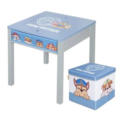 Table D'activités Roba Pat'patrouille + 1 Tabouret Avec Rangement - Plaque De Construction Lego Intégrée - Bleu - Gris