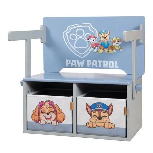 Bureau Enfant 2en1 Roba Pat'patrouille - Transformable En Banc Avec 2 Boites De Rangements En Tissu - Bleu - Gris