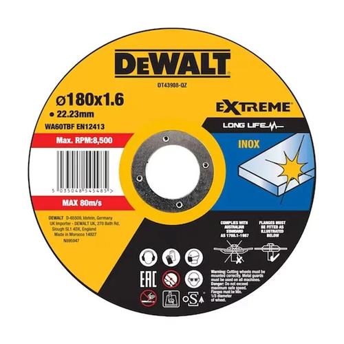 Disque à tronçonner l¿inox Ø180x22,2mm DEWALT épaisseur 1.6 mm, moyeu plat