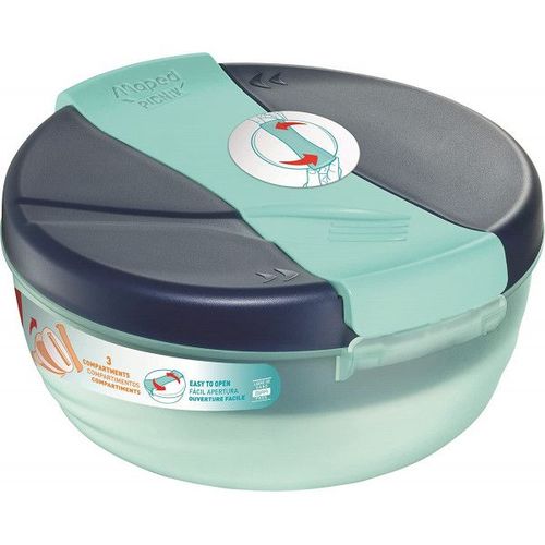 Grand Bol Déjeuner - Boîte À Déjeuner - Lunch Box - Bento - 3 Compartiments - Bleu