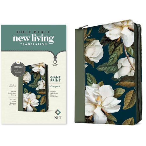 Nlt Compact Giant Print Zipper Bible, Filament Enabled (Leatherlike, Magnolia Sage Green, Red Letter)