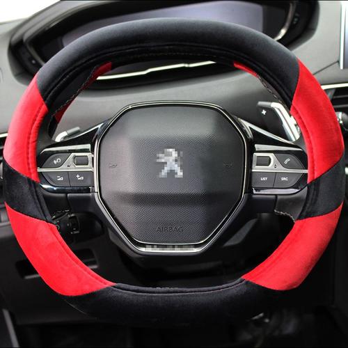 COUVRE-VOLANT,Rouge--Couverture de volant de voiture en peluche,  accessoires'intérieur, pour Peugeot 3008 4008 5008