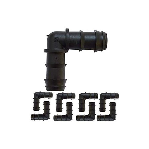 Lot de 50 Coude cannelé 20 mm pour tuyau goutte à goutte. Liaison coudée pour l\'union de tuyaux, noir