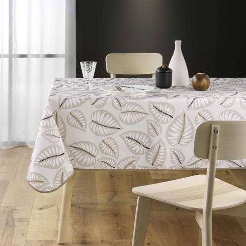 Nappe Antitache Rectangulaire 150x240 Cm - Feuilles - Beige Beige