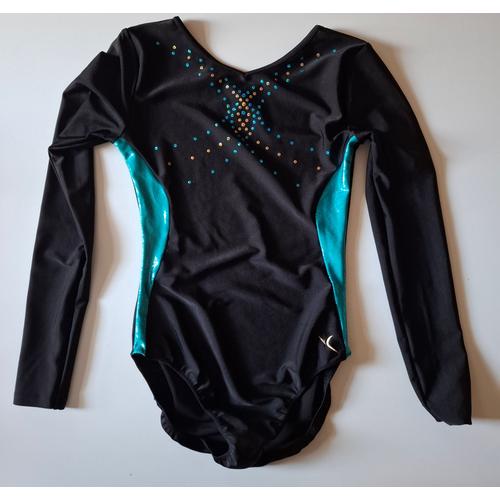 Justaucorps Fille Manches Longues - Vetement De Gymnastique - Noir Et Turquoise - Taille 14 Ans - Décathlon