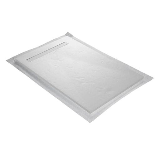 Receveur résine 120x90cm extra-plat MARMOX RC12090LITE-9010-LINE - Grille caniveau excentrée - Blanc imitation ardoise