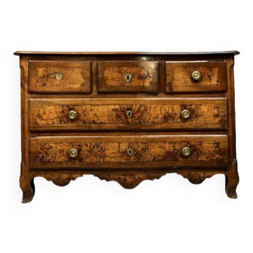 Commode Galbe Poque Louis Xv En Noyer Et Orme Vers 1750 Bois