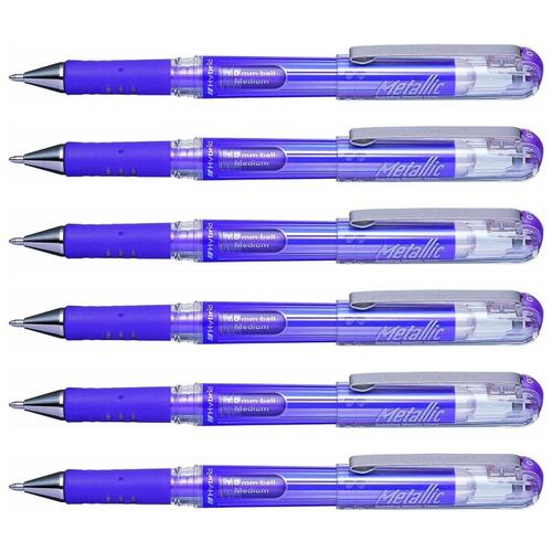 Pentel Lot De 6 Rollers Encre Gel Métallique Hybrid Gel Grip Dx Pointe 1mm Violet Métal