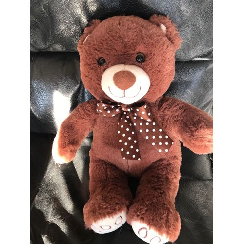 Doudou Peluche Ours Marron Noeud Papillon Marron À Pois Blanc Max Et Sax 30cm