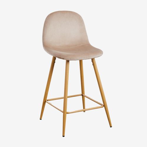 Pack De 2 Tabourets Hauts En Velours Glamm Bois Naturel ¿65 Cm