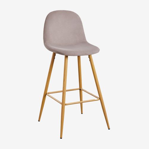 Pack De 2 Tabourets Hauts En Velours Glamm Bois Naturel ¿75 Cm