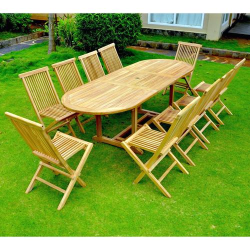 Kajang : Salon De Jardin Teck Massif 10 Personnes - Table Ovale + 10 Chaises