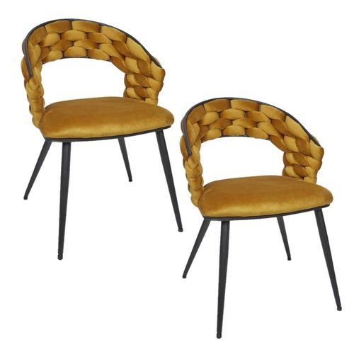 Lot De 2 Chaises Assise Tressée Lund - Jaune