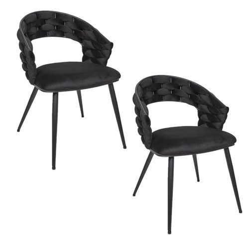 Lot De 2 Chaises Assise Tressée Lund - Noir