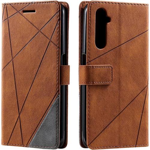 Coque Pour Samsung Galaxy A04s/ A04, Rabat Portefeuille De Protection Cuir Pu Etui, Silicone Tpu Bumper Magnétique Housse, Flip Porte Cartes Avec Fonction Support Cover Antichoc Case Brun