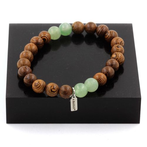 Bracelet Perles Aventurine + Bois 8 Mm. Fabriqué En France.