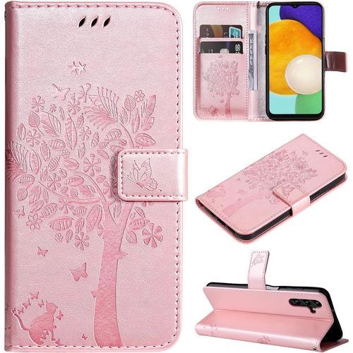 Étui De Protection Pour Samsung Galaxy A04s / A13 5g - Pliable - Arbre De Chat Avec Compartiment Pour Cartes - Étui À Rabat - Étui De Protection En Cuir - Pour Femme