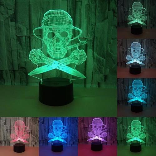 3d Led Nuit Lumière 7 Changer La Lampe Crâne Multicolore Lumière Acrylique 3d Hologramme Illusion Lampe De Bureau Pour Enf Fes98016