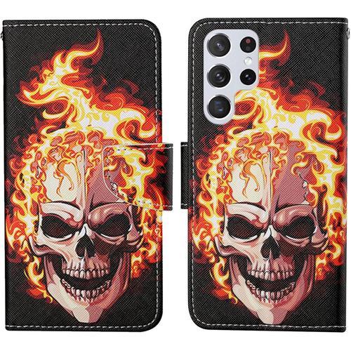 Coque Pour Samsung Galaxy S23 Ultra, Coque En Cuir Pu Pour Samsung S23 Ultra, Housse En Cuir Pu Galaxy S23 Ultra, Magnétique Etui Protection Pour Samsung S23 Ultra Portefeuille Crâne