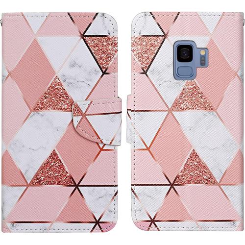 Coque Pour Samsung Galaxy S9, Coque En Cuir Pu Pour Samsung S9, Housse En Cuir Pu Galaxy S9, Magnétique Etui Housse De Protection Pour Samsung S9 Etui Portefeuille Galaxy S9 Marbre