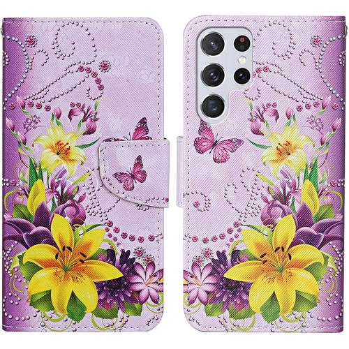 Coque Pour Samsung Galaxy S23 Ultra, Coque En Cuir Pu Pour Samsung S23 Ultra, Housse En Cuir Pu Galaxy S23 Ultra, Magnétique Etui Protection Pour Samsung S23 Ultra Portefeuille Papillon 2