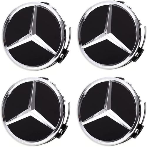 4pcs Capuchons De Centre De Roue Compatible-75bz-Black Pour Mercedes Benz, 75mm / 2.95"" Capuchons De Moyeu De Roue De Voiture Abs Hub Cover