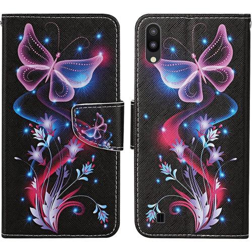 Coque Pour Samsung Galaxy A10/M10, Coque En Cuir Pu Pour Samsung A10/M10, Housse En Cuir Pu Galaxy A10/M10, Etui Housse De Protection Pour Samsung A10/M10 Etui Portefeuille Papillon 3