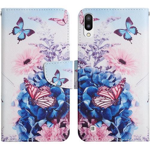 Coque Pour Samsung Galaxy A10/M10, Coque En Cuir Pu Pour Samsung A10/M10, Housse En Cuir Pu Galaxy A10/M10, Etui Housse De Protection Pour Samsung A10/M10 Etui Portefeuille Papillon 1