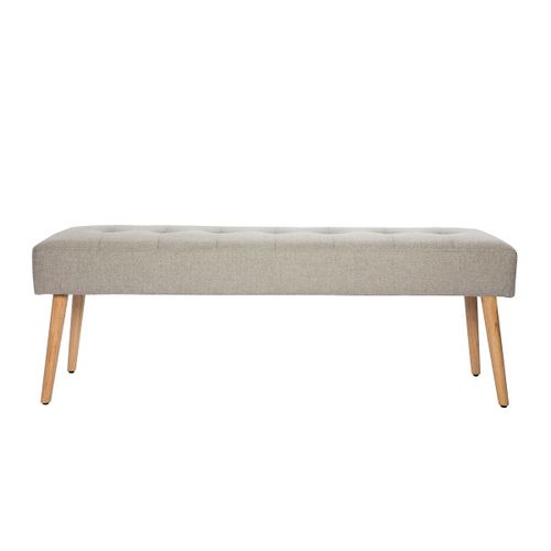 Banc Scandinave Capitonné En Tissu Effet Velours Texturé Gris Clair Et Bois Clair L130 Cm Guesta