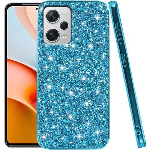 Pour Coque Redmi Note 12 Pro 5g Paillette, Ultra Mince Coque Xiaomi Redmi Note 12 Pro 5g Antichoc Housse De Protection Glitter Étui Brillant Silicone Cover Pour Femmes Bleu