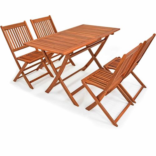 Salon De Jardin 4 Places Table Et 4 Chaises En Bois Acacia Pliable Meuble De Terrasse Mobilier D'extérieur