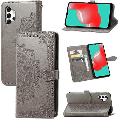 Coque Pour Samsung Galaxy A32 5g. Housse En Cuir Flip Case Portefeuille, Flip Coque Premium Avec Emplacement De Cartes, Coque Etui Pour Samsung Galaxy A32 5g.Gris