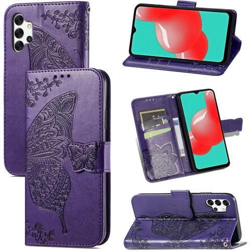 Coque Pour Samsung Galaxy A32 5g. Housse En Cuir Flip Case Portefeuille, Flip Coque Premium Avec Emplacement De Cartes, Coque Etui Pour Samsung Galaxy A32 5g.Violet