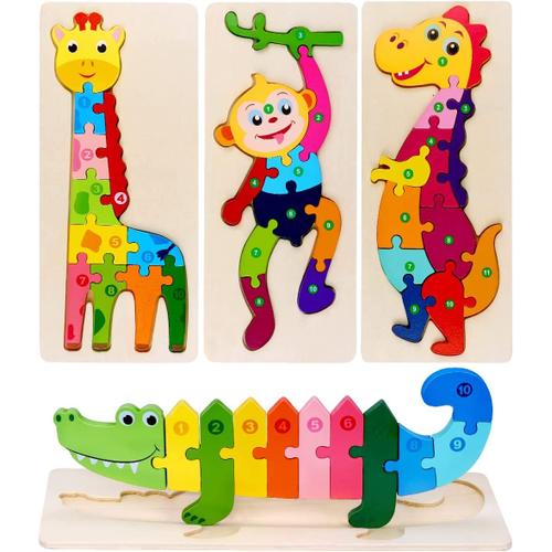 Puzzles de 4 cubes bébés animaux Jeu jouet en bois Enfant 2 ans - Un jeux  des jouets