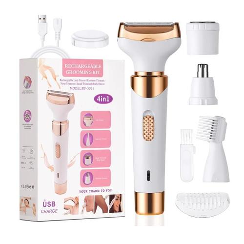 Rasoir Électrique Pour Femme, 4 En 1 Rasoir Indolore Rechargeable, Tondeuse, Rasoir Sans Fil, Épilateur, Pour La Visage, Bras, Jambes, Aisselles, Bikini