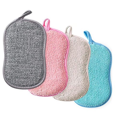 4 Eponges Reutilisable Lavable en Microfibre Granttant pour Vaissellle Plan de Travail Salle de Bain Cusine Ménage