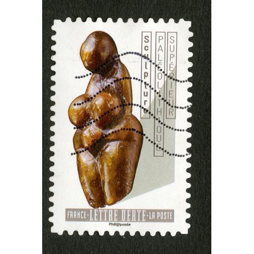 Timbre Oblitéré Sculpture Paléolithique Supérieur, France, Lettre Verte, La Poste