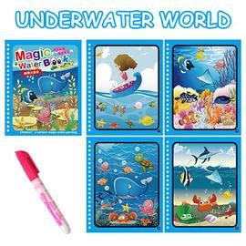 Livre de Coloriage Magique de Méthode Montessori,1 Pièce,Dessin à l'Eau,Réutilisable,Jouet  Sensoriel pour Éducation Précoce Variété de jouets d'apprentissageMagic  Paint - Type The underwater world