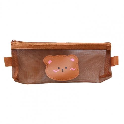 Étui À Crayons En Maille Transparente, Mignon Ours Marron, Grande Capacité Filet Fil Fermeture Éclair, Porte-Crayon Pour Enfants, Sac Kawaii