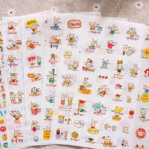 Autocollant Kawaii Chat Lapin Animal Pour Journal Intime, Étiquette Scrapbook, Pour Carnet De Notes, Décoration, Diy Bricolage, 6 Feuilles/Ensemble