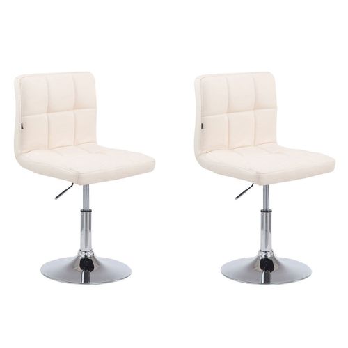 Lot De 2 Chaises De Salle À Manger Style Moderne Et Design En Synthétique Crème Hauteur Réglable Pivotant Pieds En Métal 10_0000222
