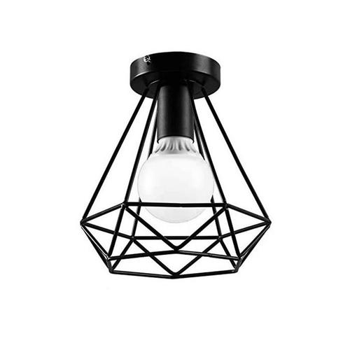 Plafonnier Industriel En Forme De Cage Diamant Noir, Luminaire De Plafond Suspendu En Fer Et Métal