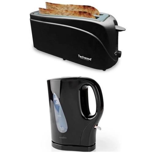 Pack Bouilloire 1600W 1L7 Noire + Grill pain Baguettes 1300W double larges fentes