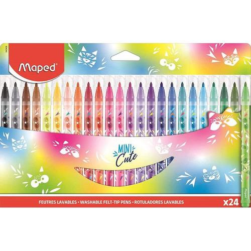 24 Mini Feutres De Coloriage - Pointe Moyenne - Encre Lavable - Mini Cute - Maped